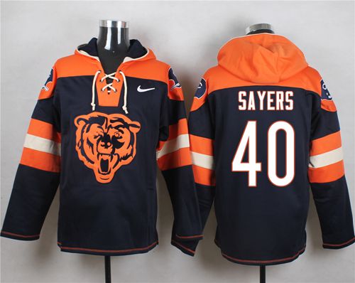 Nike Bears #40 Gale Sayers Navy Blue Player Pullover NFL Hoodie - Click Image to Close